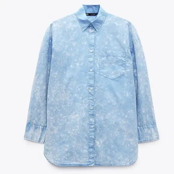 ZARA WASHED EFFECT POPLIN SHIRT - Picture 8 of 13